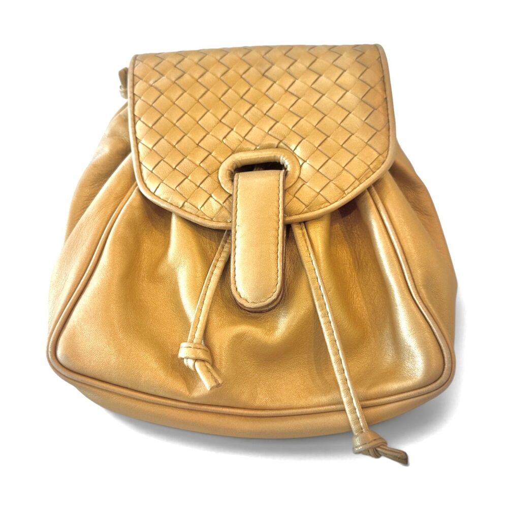 Bottega Veneta Intrecciato Mini Gold Leather Backpack - Picture 2 of 14